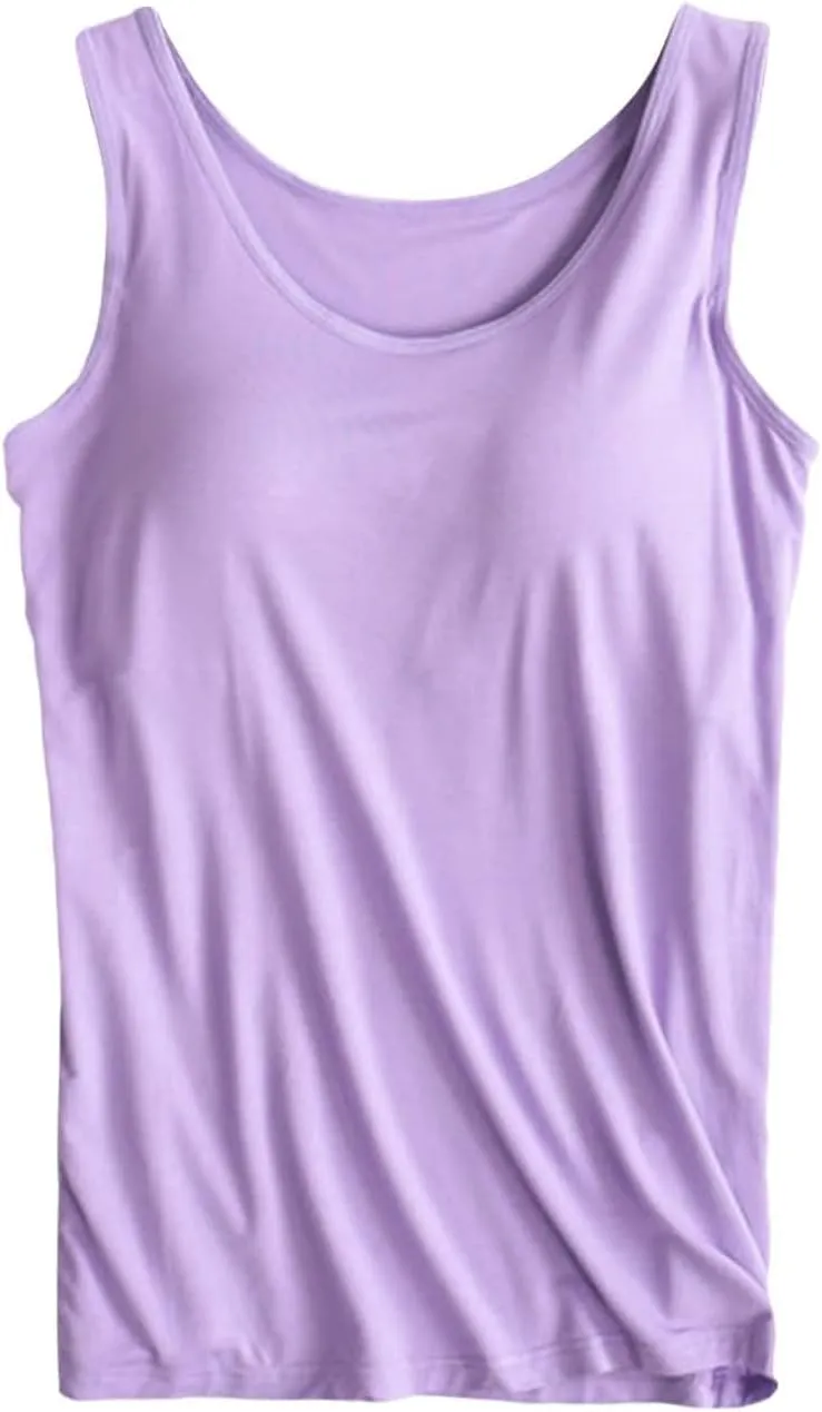 2 Pack Tank Tops for Women 2024 Cami Built in Bras Plus Size Shelf Bra Shirt Yoga Athleic Layering Undershirt