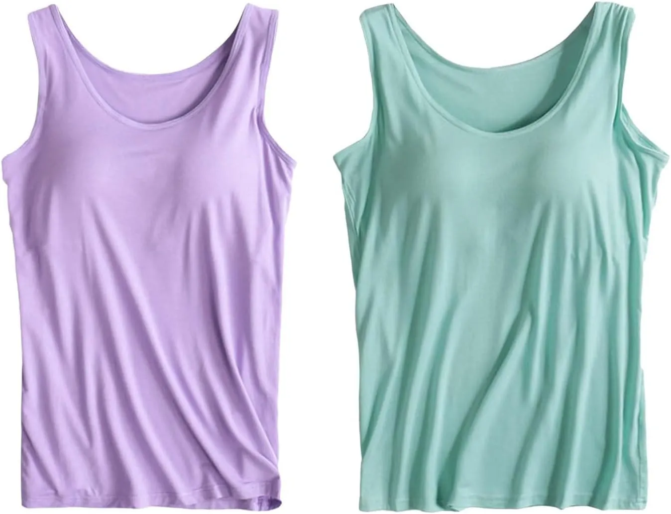 2 Pack Tank Tops for Women 2024 Cami Built in Bras Plus Size Shelf Bra Shirt Yoga Athleic Layering Undershirt