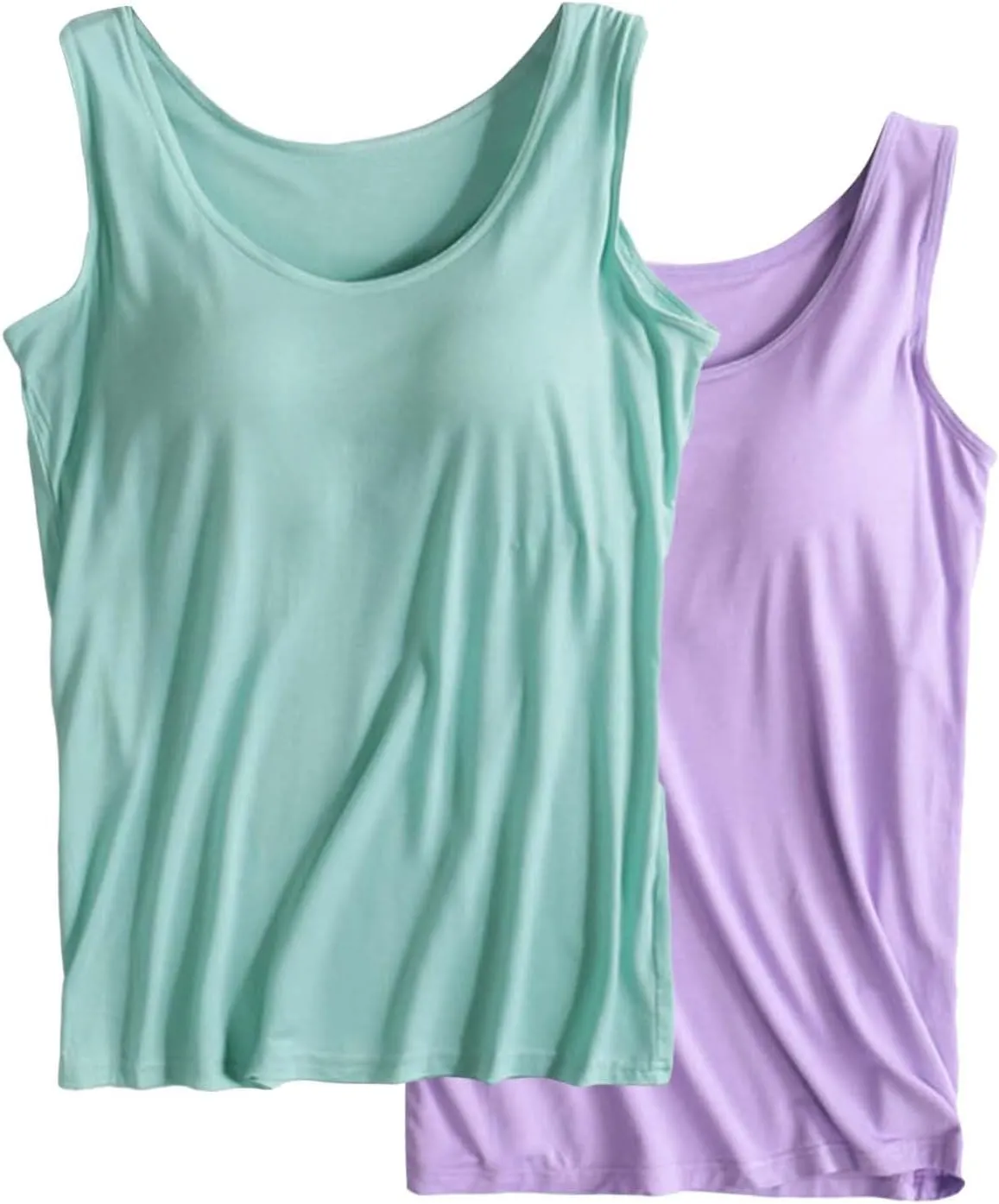 2 Pack Tank Tops for Women 2024 Cami Built in Bras Plus Size Shelf Bra Shirt Yoga Athleic Layering Undershirt