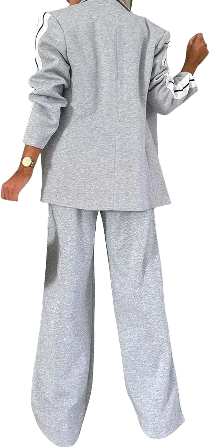 2 Piece Blazer Outfits for Women Comfy Oversized Jacket Wide Leg Pants Suits Notch Lapel Casual Business Dressy Sets