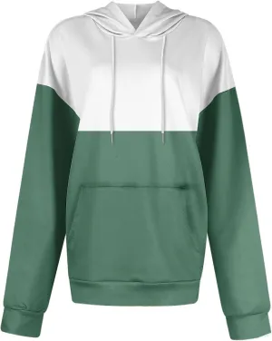 2024 Fall Hoodies for Women Drawstring Colorblock Long Sleeves Hooded Clothes Fashion Loose Fit Cozy Tops With Pocket
