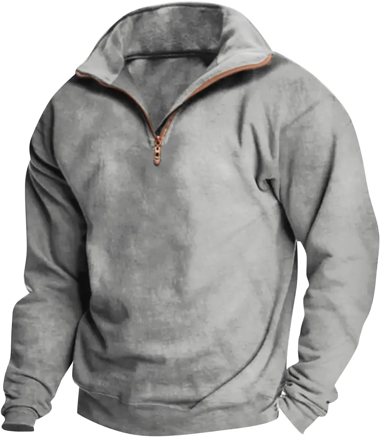 2024 Men's 3/4 Zip Pullover Long Sleeved Fashion Slim Fit Top High Collar Cotton Sweatshirt Lightweight Workout Shirt