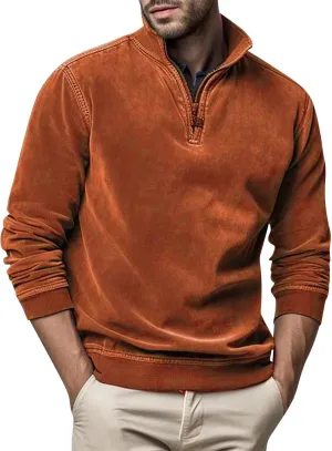 2024 Men's 3/4 Zip Pullover Long Sleeved Fashion Slim Fit Top High Collar Cotton Sweatshirt Lightweight Workout Shirt