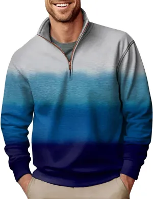 2024 Men's 3/4 Zip Pullover Long Sleeved Fashion Slim Fit Top High Collar Cotton Sweatshirt Lightweight Workout Shirt