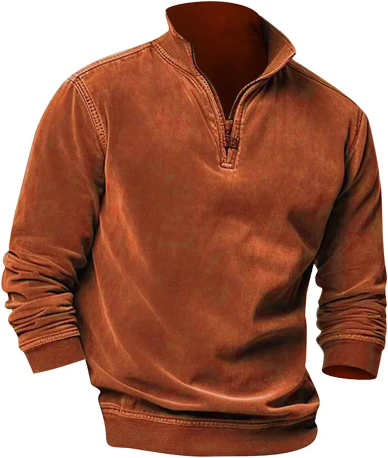 2024 Men's 3/4 Zip Pullover Long Sleeved Fashion Slim Fit Top High Collar Cotton Sweatshirt Lightweight Workout Shirt