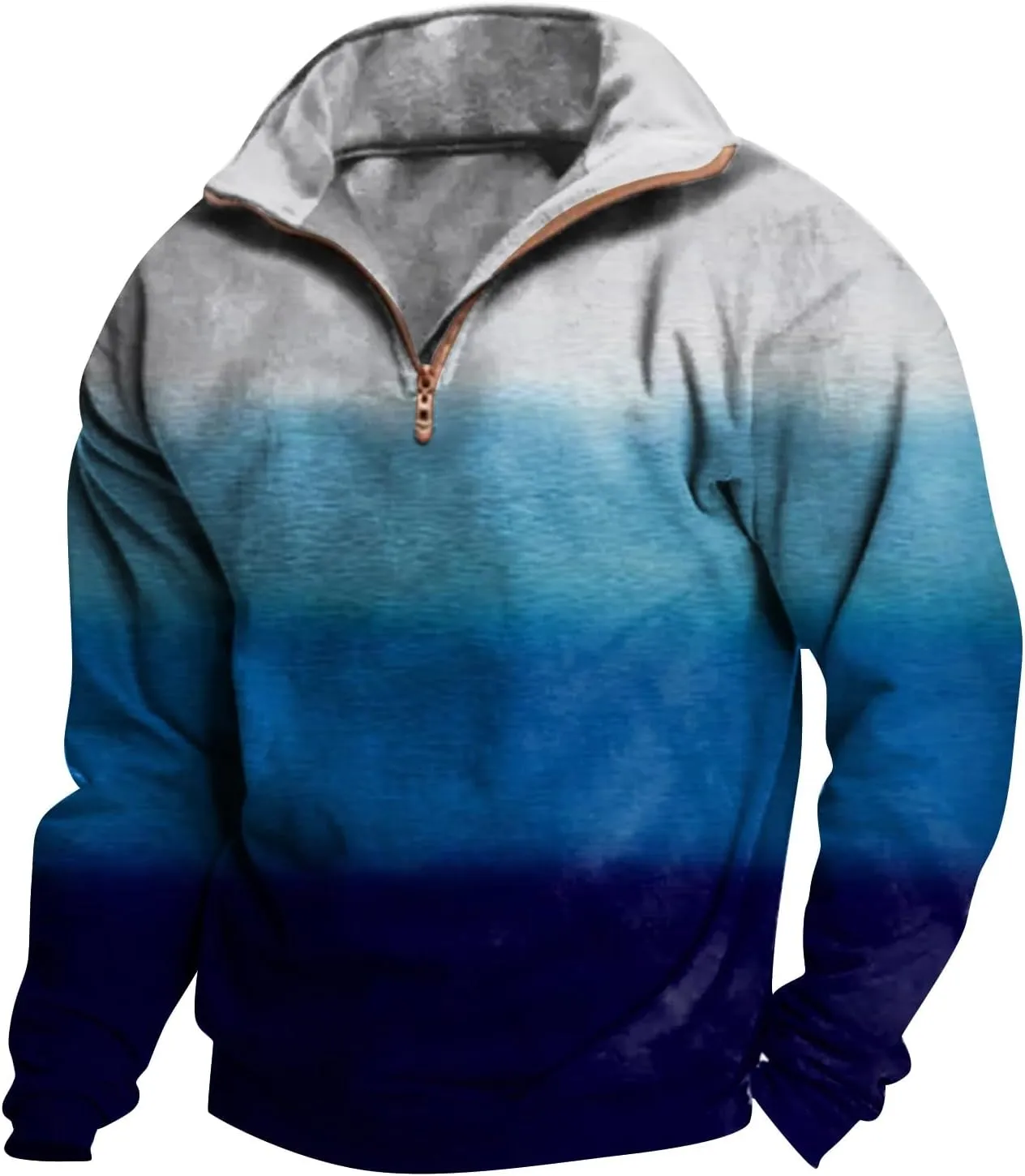 2024 Men's 3/4 Zip Pullover Long Sleeved Fashion Slim Fit Top High Collar Cotton Sweatshirt Lightweight Workout Shirt