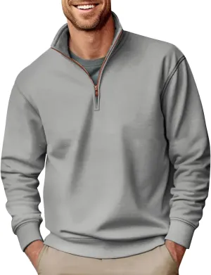 2024 Men's 3/4 Zip Pullover Long Sleeved Fashion Slim Fit Top High Collar Cotton Sweatshirt Lightweight Workout Shirt