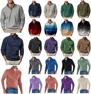 2024 Men's 3/4 Zip Pullover Long Sleeved Fashion Slim Fit Top High Collar Cotton Sweatshirt Lightweight Workout Shirt
