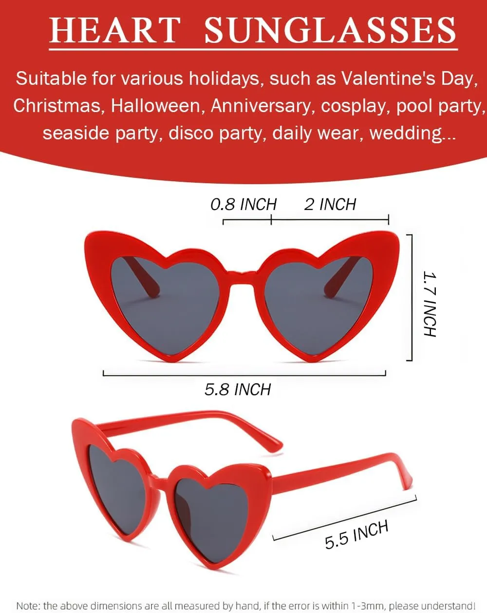 4 Pack Valentines Heart Shaped Sunglasses - Trendy Cat Eye Love Glasses, Vintage Retro Sunglasses for Women