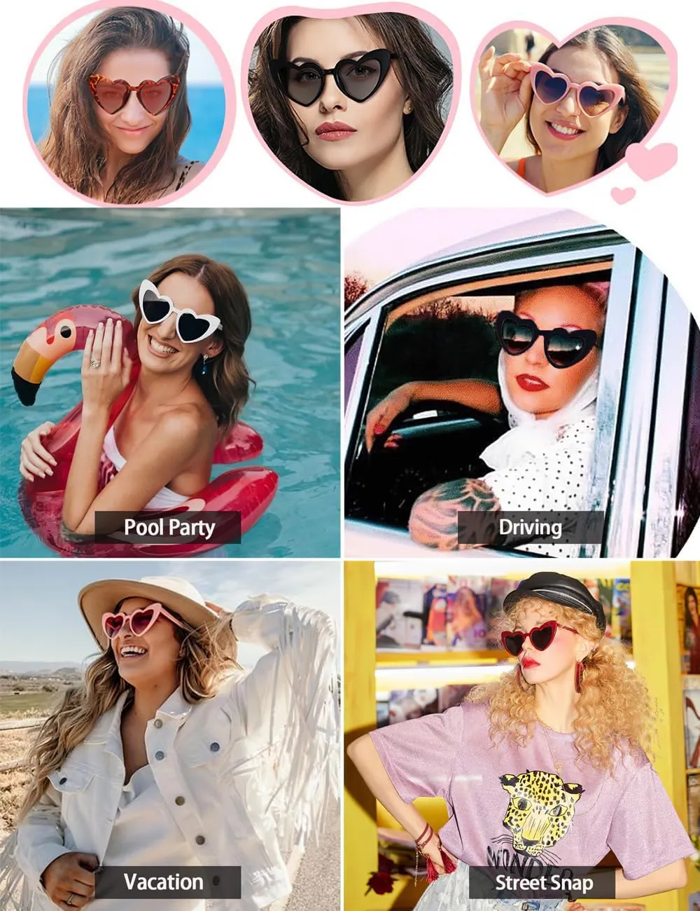 4 Pack Valentines Heart Shaped Sunglasses - Trendy Cat Eye Love Glasses, Vintage Retro Sunglasses for Women