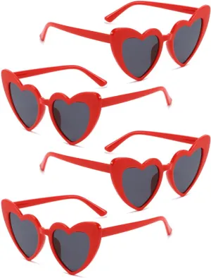 4 Pack Valentines Heart Shaped Sunglasses - Trendy Cat Eye Love Glasses, Vintage Retro Sunglasses for Women