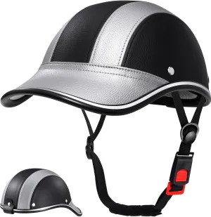 Adult Baseball Cap Helmet - Urban Style PU Retro Leather Hat for Golf, Low Profile Urban Commute Helmet for Men & Women