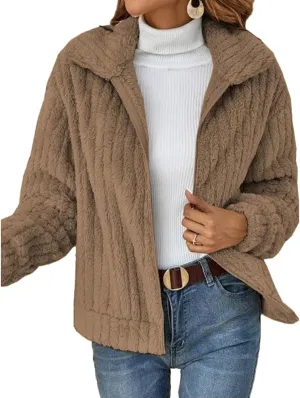 Akivide Women's Fleece Plush Cropped Jacket Casaul Fluffy Teddy Full Zip Up Sweatshirt Winter Warm Sherpa Coat