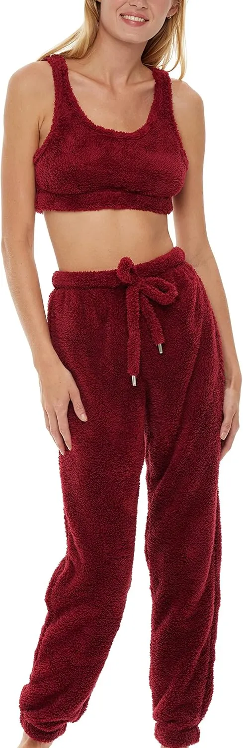 Alexander Del Rossa Women's Sherpa Fleece Joggers Sweatpants with Drawstring, Sleep Pants with Pockets
