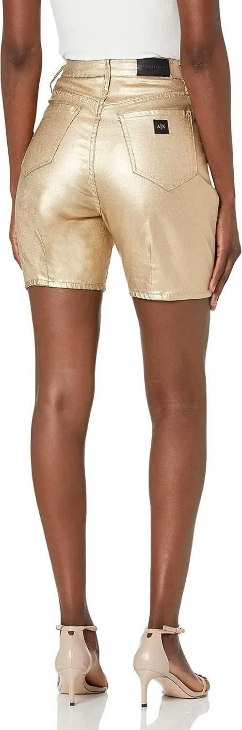 Armani Exchange Women's High Waisted Gold Mom Fit Denim Shorts