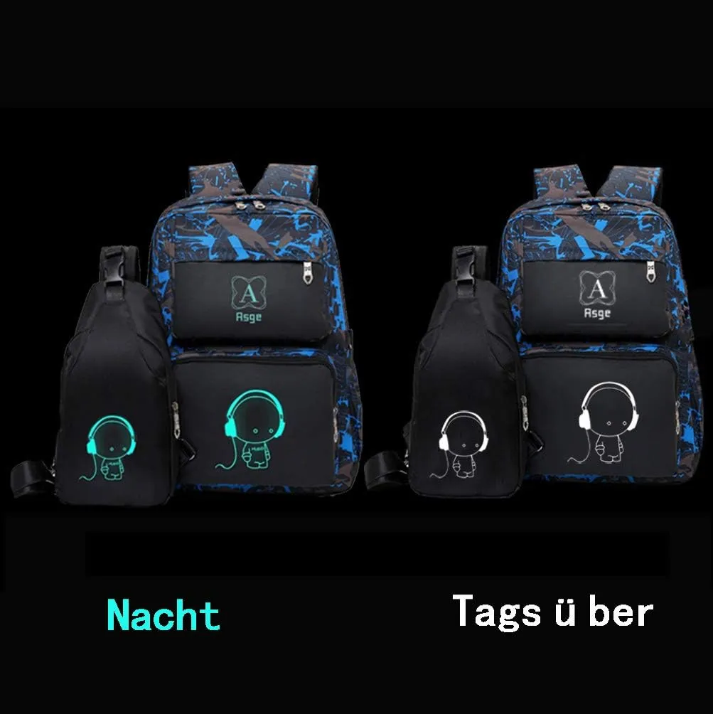 Asge Backpack for School Boys Backpacks for Kids Camo Bookbag for Middle School Bags Waterproof Travel Back Pack (Blue)