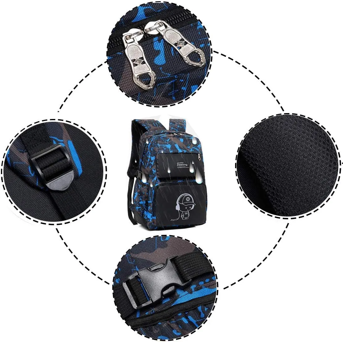 Asge Backpack for School Boys Backpacks for Kids Camo Bookbag for Middle School Bags Waterproof Travel Back Pack (Blue)