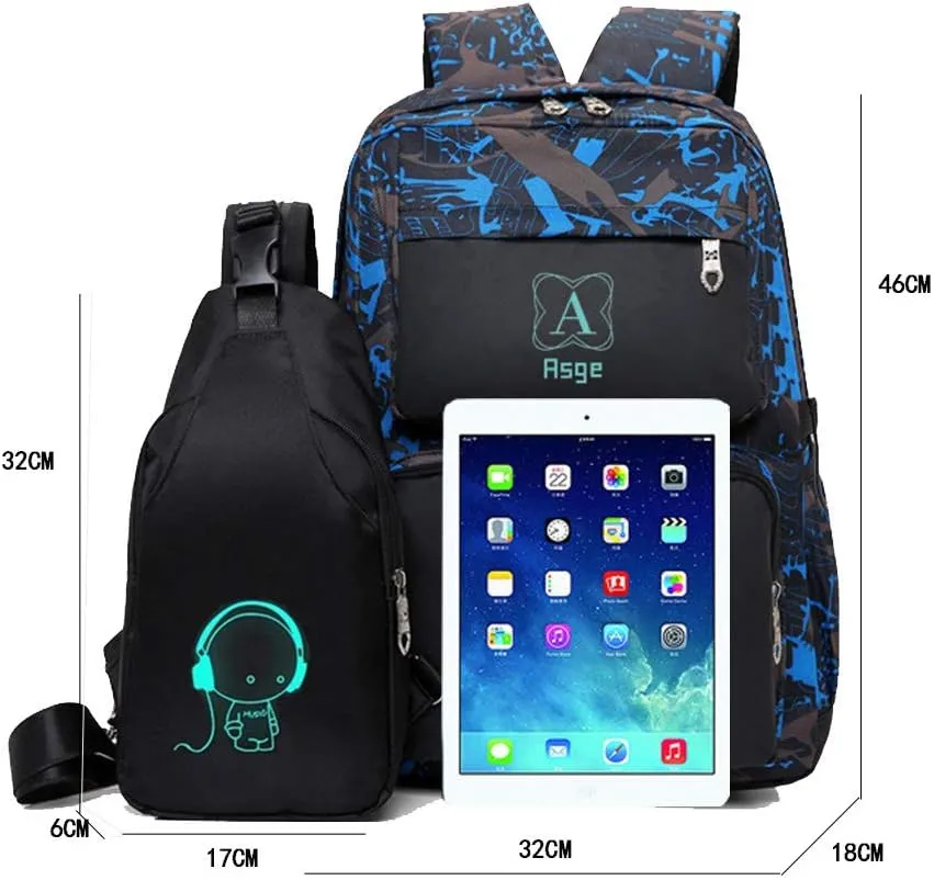 Asge Backpack for School Boys Backpacks for Kids Camo Bookbag for Middle School Bags Waterproof Travel Back Pack (Blue)