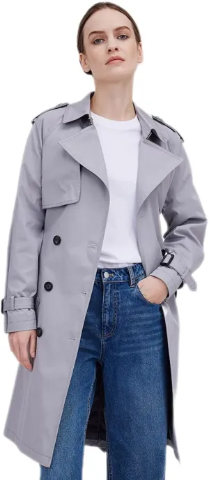 ASSUAL Womens 3/4 Length Trench Coat, Classic Double Breasted Lapel Belt Windbreaker For Workplace Business Commuting