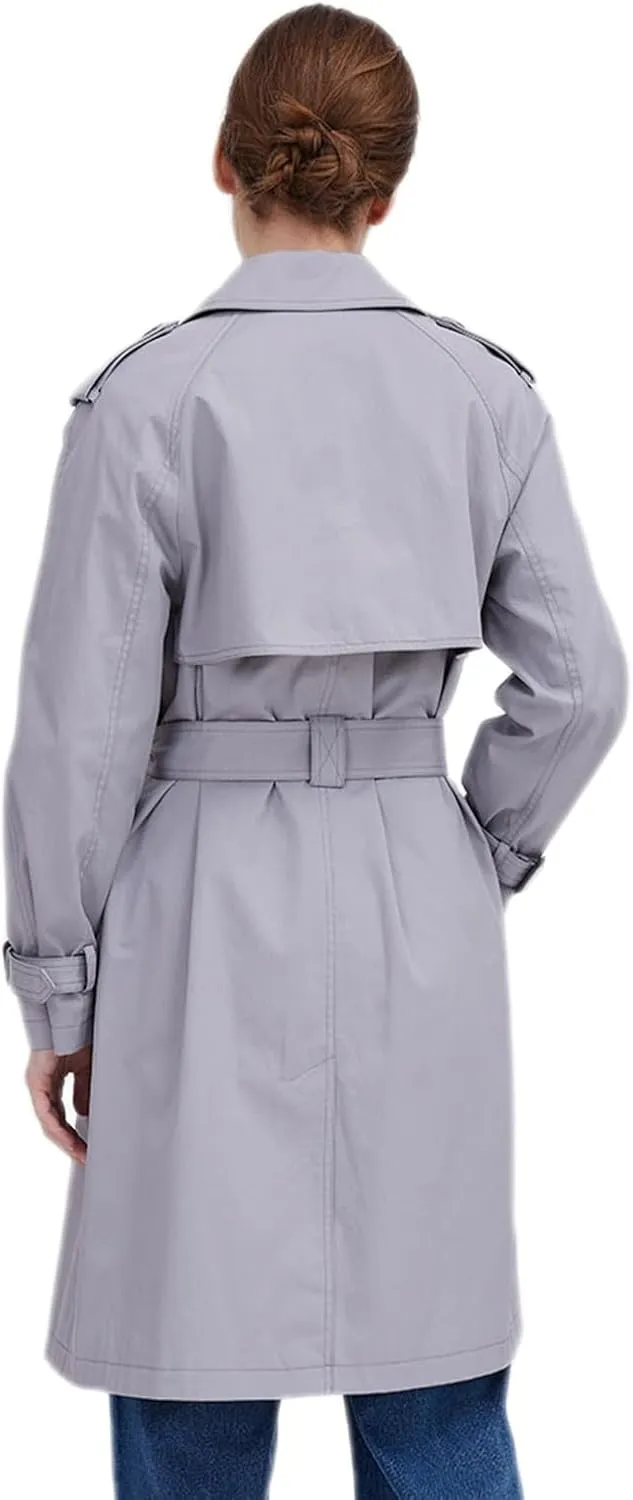 ASSUAL Womens 3/4 Length Trench Coat, Classic Double Breasted Lapel Belt Windbreaker For Workplace Business Commuting