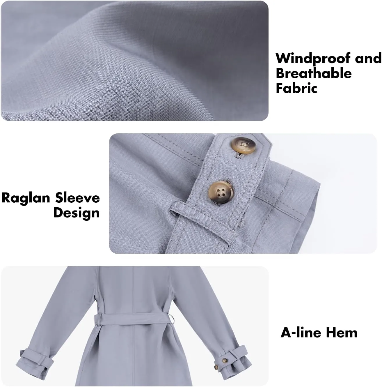 ASSUAL Womens 3/4 Length Trench Coat, Classic Double Breasted Lapel Belt Windbreaker For Workplace Business Commuting