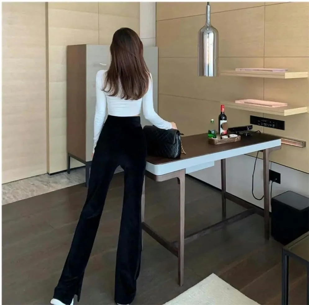 Autumn and Winter Women's high Waist Button Solid Solid Color Casual Straight Pants Breathable Casual