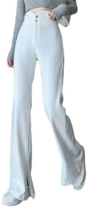 Autumn and Winter Women's high Waist Button Solid Solid Color Casual Straight Pants Breathable Casual