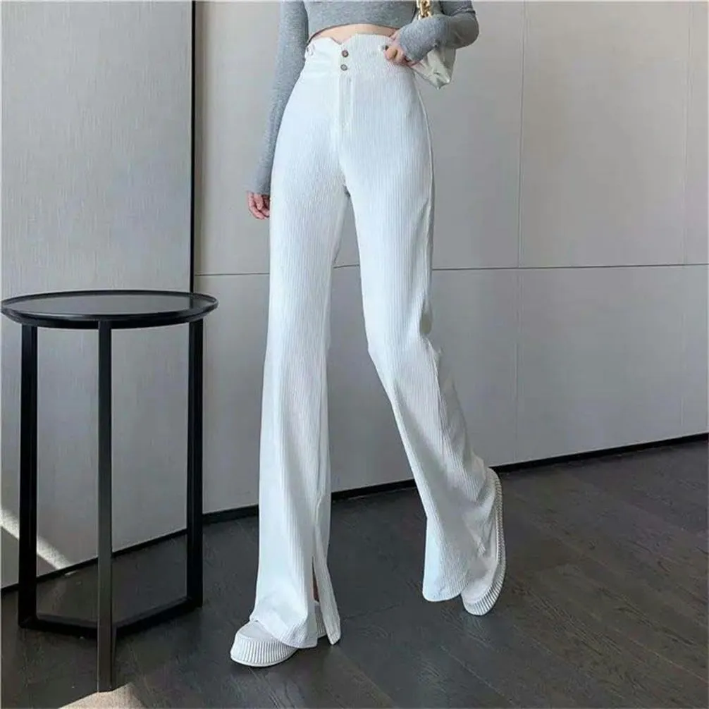 Autumn and Winter Women's high Waist Button Solid Solid Color Casual Straight Pants Breathable Casual