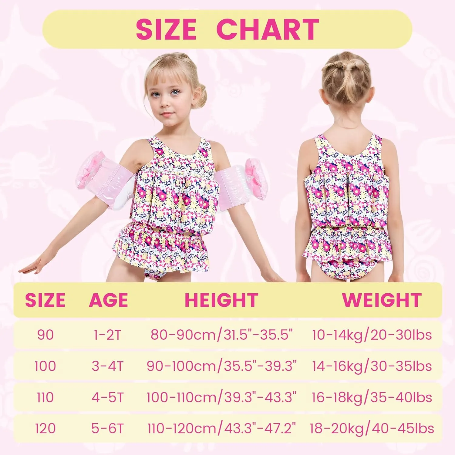 Baby Girls Swimsuit with Floatation Toddler One Piece Swimsuits Kids Swim Vest Swimwear Float Suit