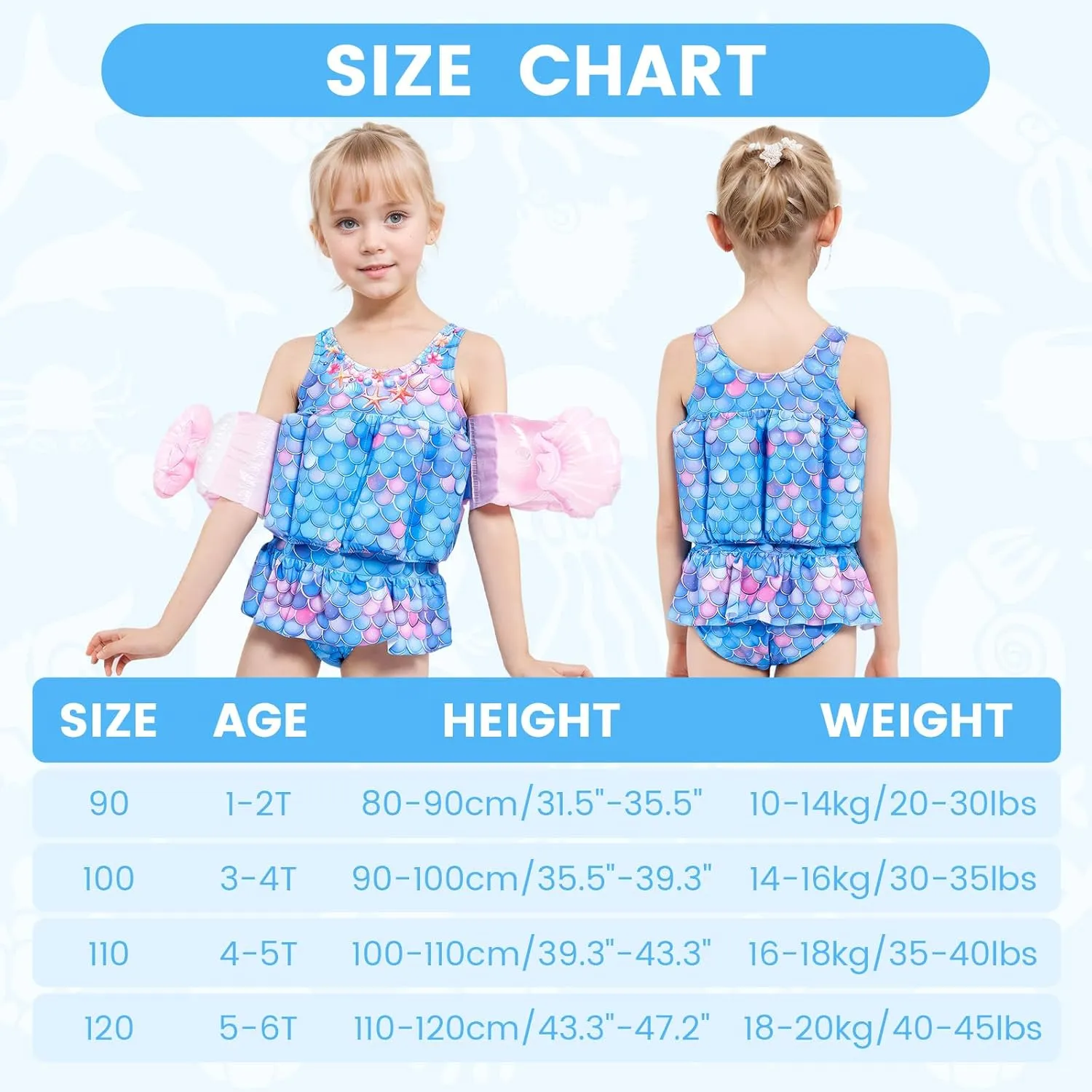 Baby Girls Swimsuit with Floatation Toddler One Piece Swimsuits Kids Swim Vest Swimwear Float Suit