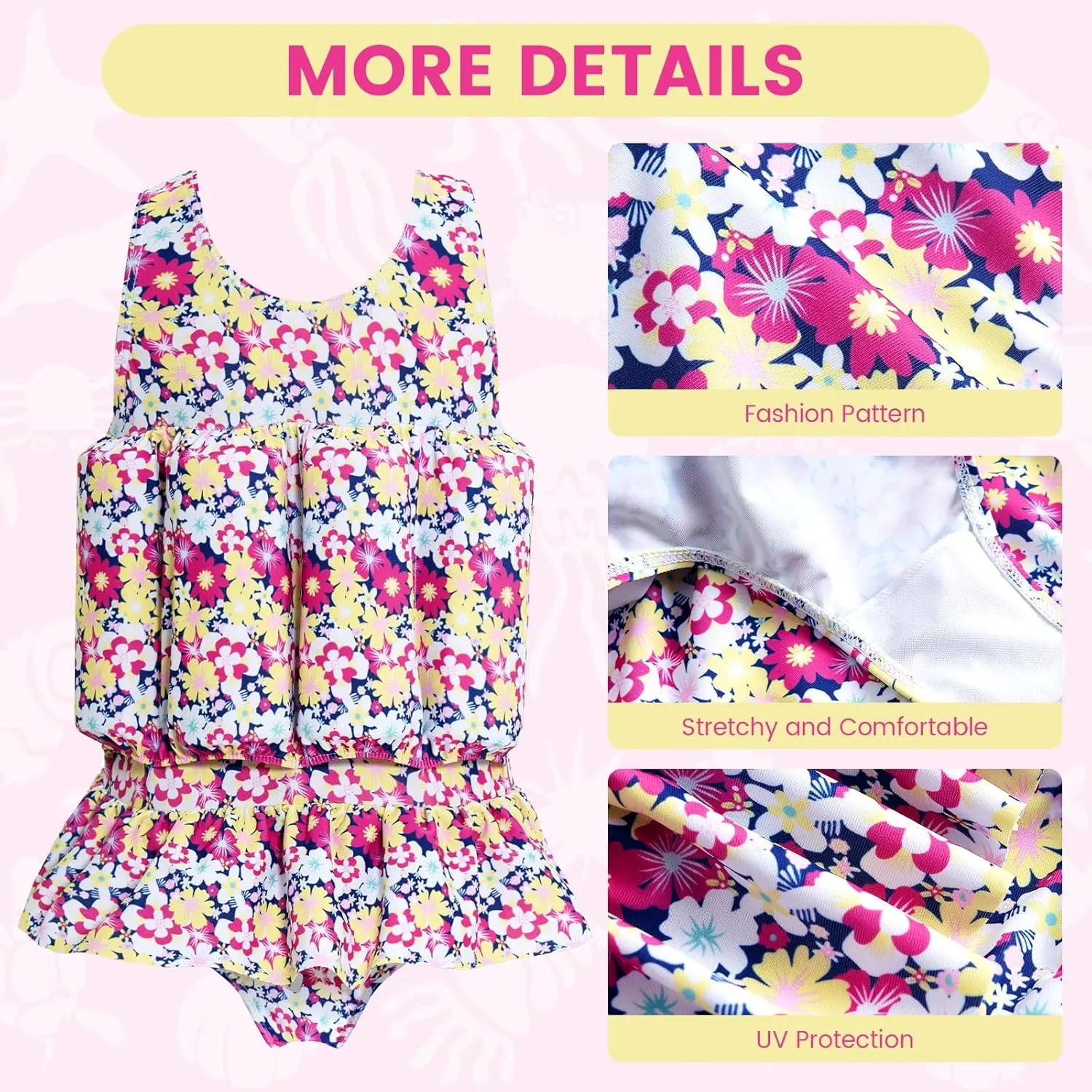 Baby Girls Swimsuit with Floatation Toddler One Piece Swimsuits Kids Swim Vest Swimwear Float Suit