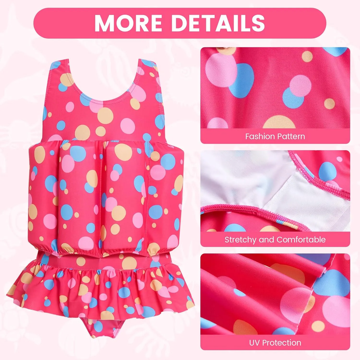 Baby Girls Swimsuit with Floatation Toddler One Piece Swimsuits Kids Swim Vest Swimwear Float Suit