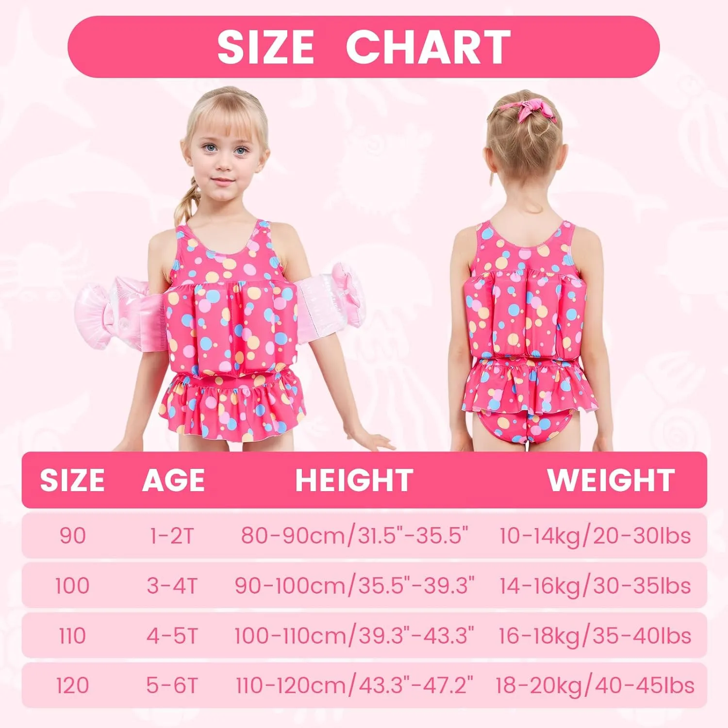 Baby Girls Swimsuit with Floatation Toddler One Piece Swimsuits Kids Swim Vest Swimwear Float Suit