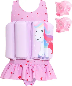 Baby Girls Swimsuit with Floatation Toddler One Piece Swimsuits Kids Swim Vest Swimwear Float Suit