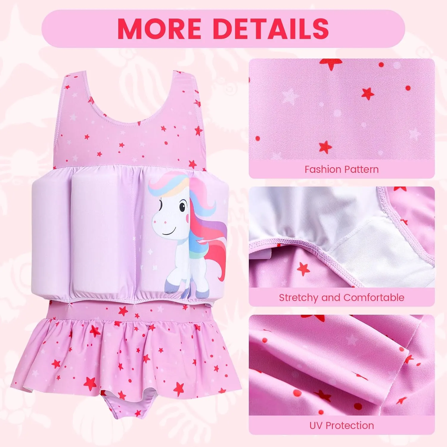Baby Girls Swimsuit with Floatation Toddler One Piece Swimsuits Kids Swim Vest Swimwear Float Suit