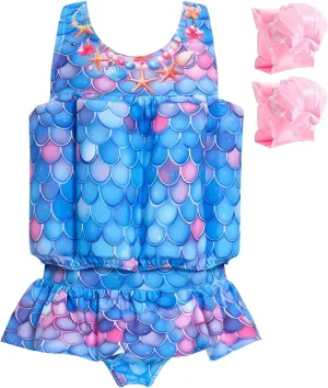 Baby Girls Swimsuit with Floatation Toddler One Piece Swimsuits Kids Swim Vest Swimwear Float Suit