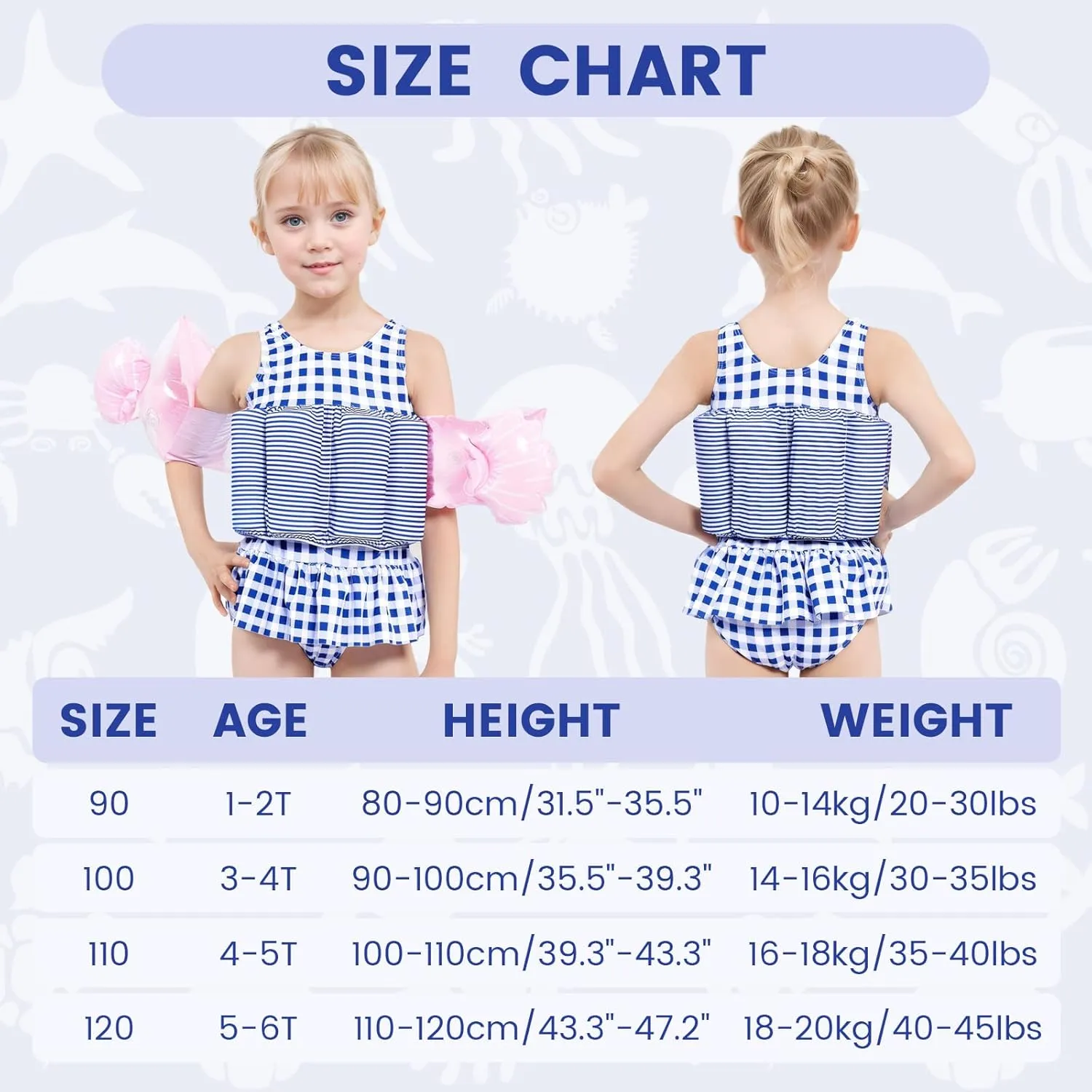 Baby Girls Swimsuit with Floatation Toddler One Piece Swimsuits Kids Swim Vest Swimwear Float Suit