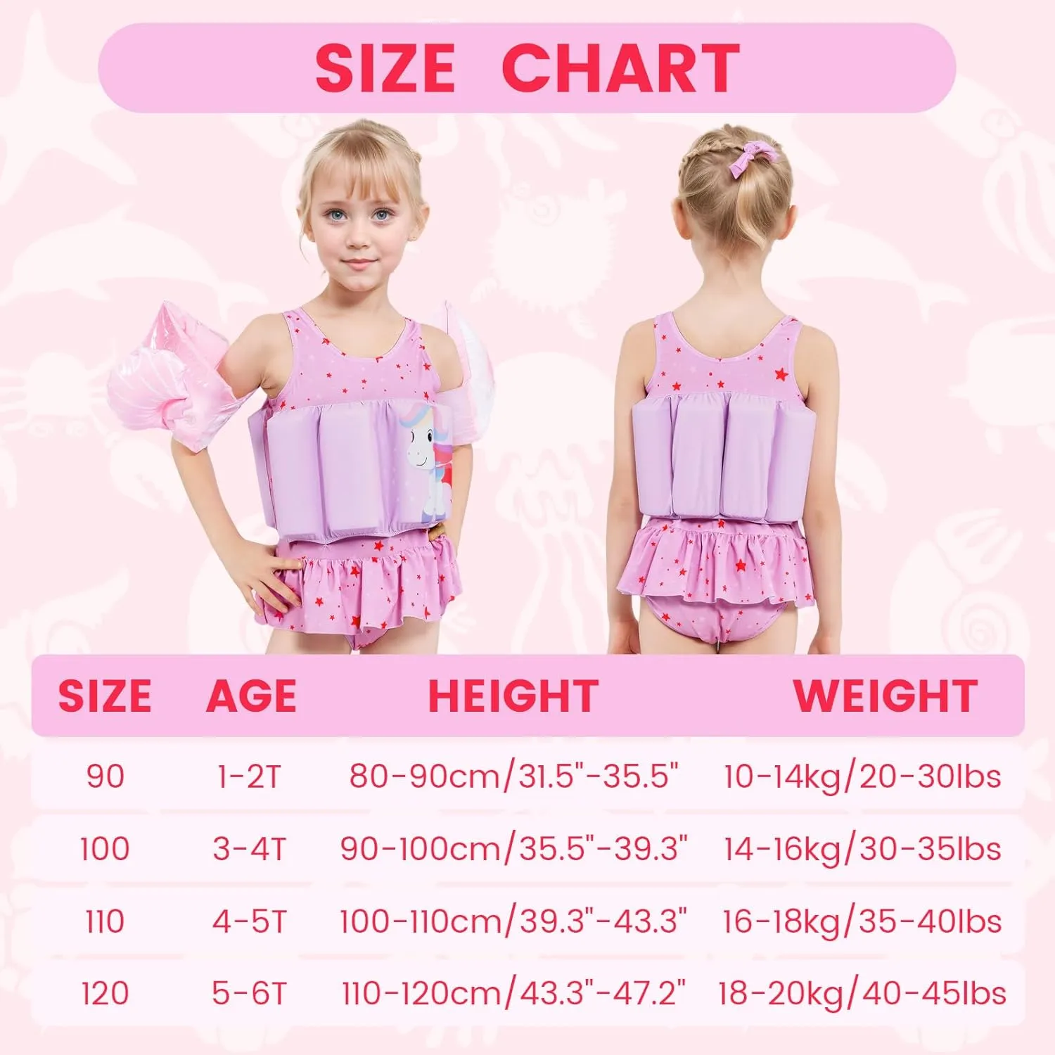Baby Girls Swimsuit with Floatation Toddler One Piece Swimsuits Kids Swim Vest Swimwear Float Suit