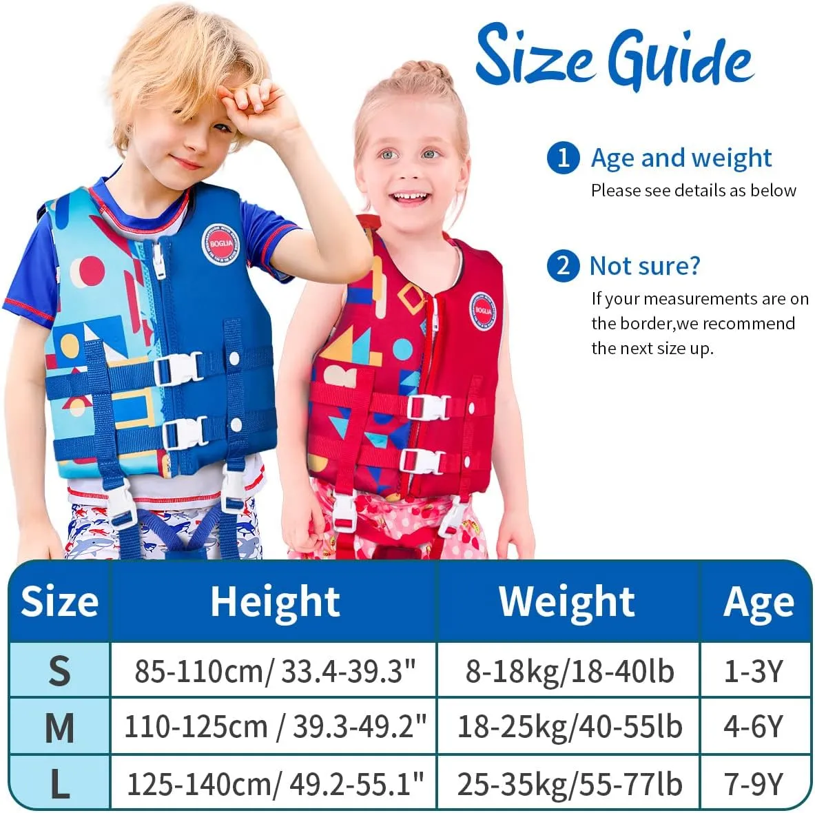 Boglia Kids Swim Vest Toddler Float Jacket Swimming Aid for Boys and Girls,Children Float Swimsuit with Adjustable Safety Strap for Age 2-9 Years/22-50Lbs