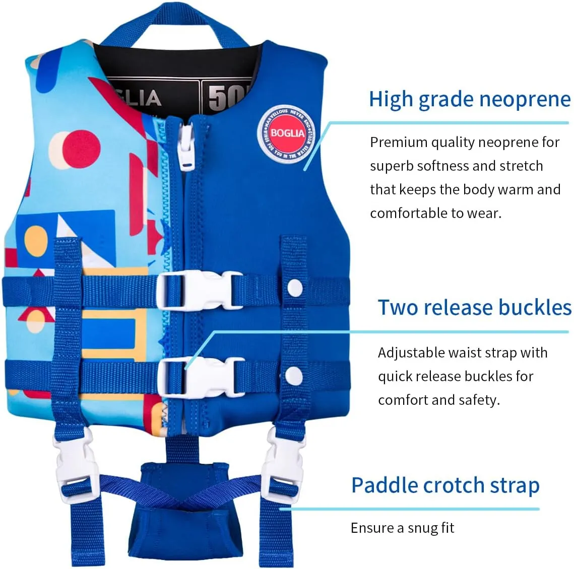 Boglia Kids Swim Vest Toddler Float Jacket Swimming Aid for Boys and Girls,Children Float Swimsuit with Adjustable Safety Strap for Age 2-9 Years/22-50Lbs