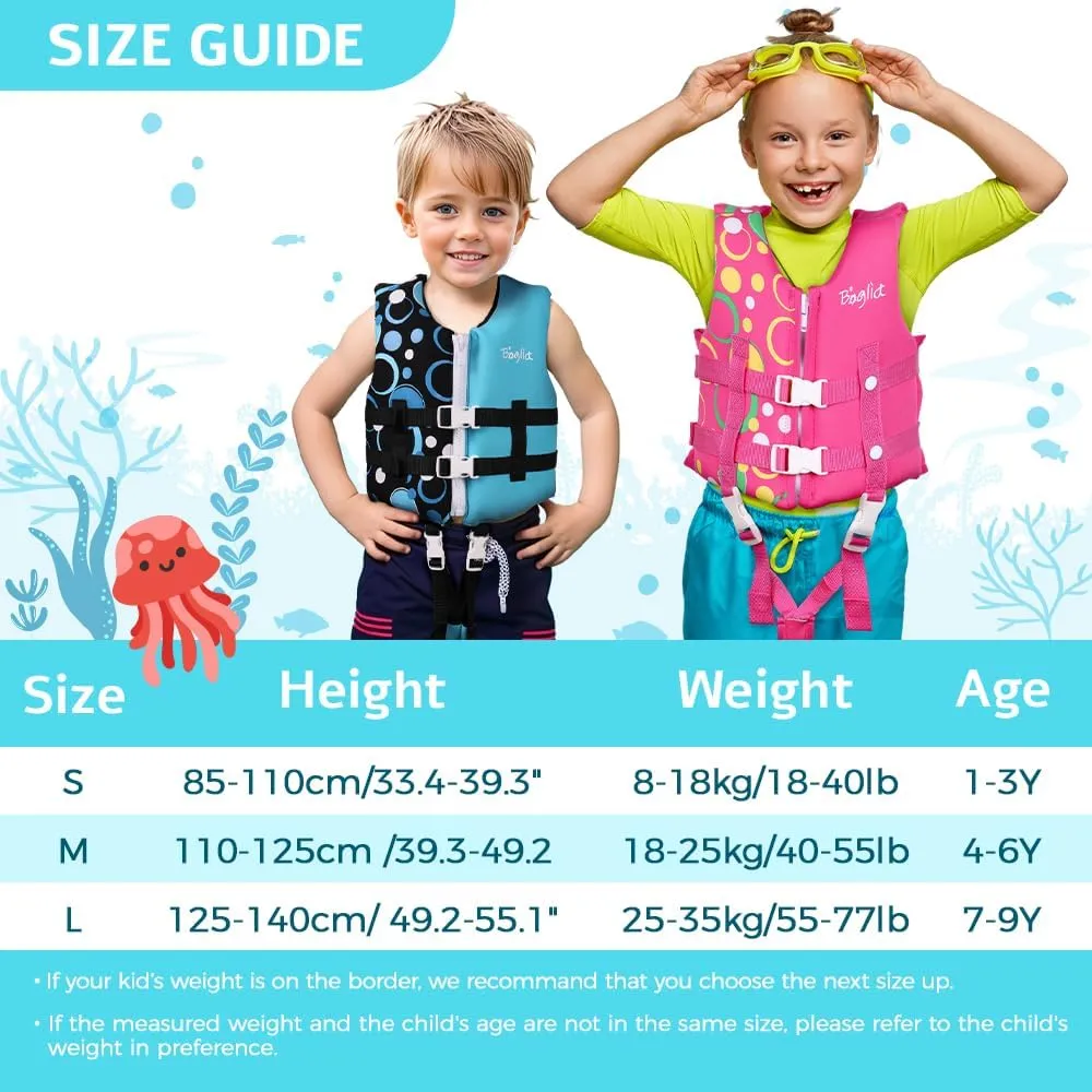 Boglia Toddler Swim Vests Jackets for Kids 20-30/30-50/50-90 Lbs 2 3 4 5 6 7 8 9yrs Infant Flaotie Boys Girls Pool Vest Neoprene Swimming Body Glove Float Vest PFD Learn to Swim