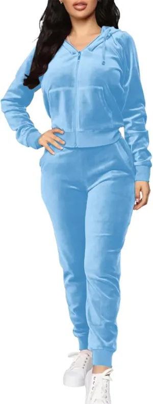 BOGURST Velour Tracksuit Set Womens Sweatshirt Full Zip Hoodie Sweatsuit and Casual Jogger with Pockets