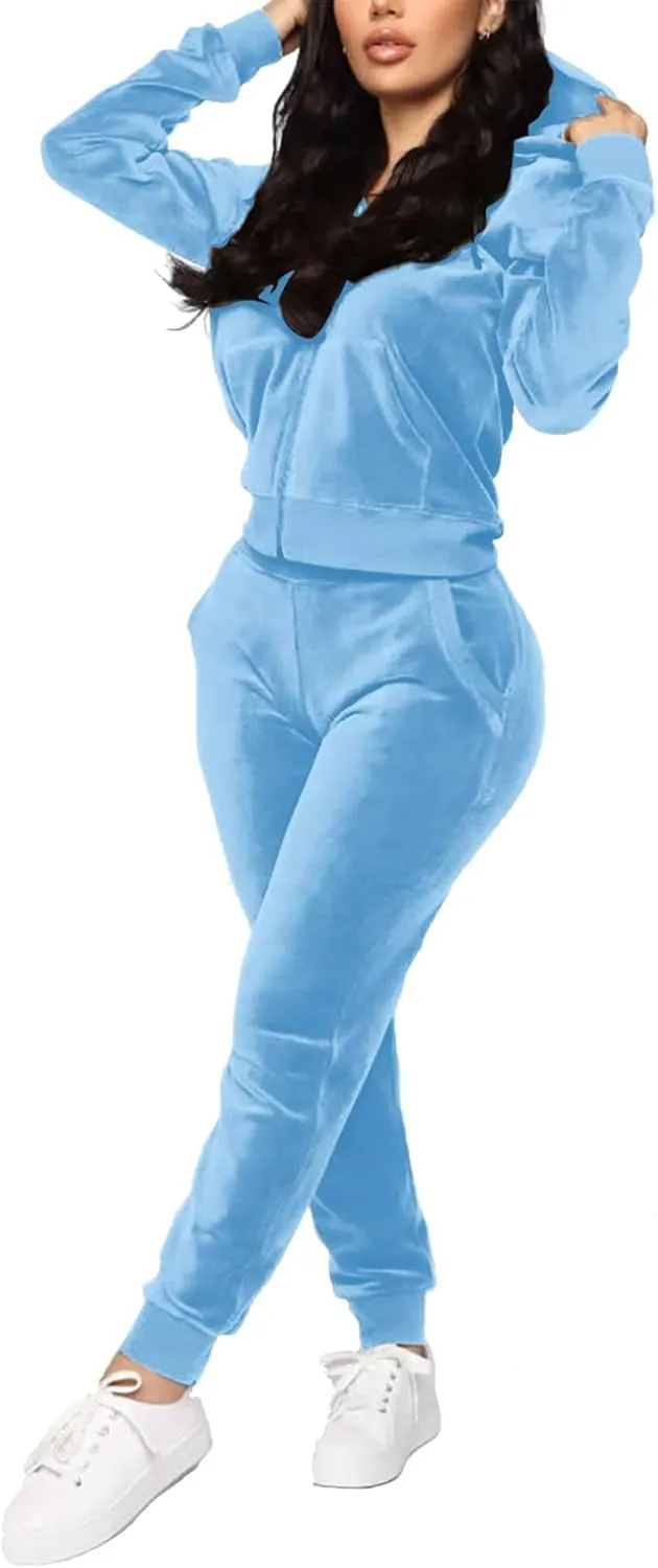 BOGURST Velour Tracksuit Set Womens Sweatshirt Full Zip Hoodie Sweatsuit and Casual Jogger with Pockets