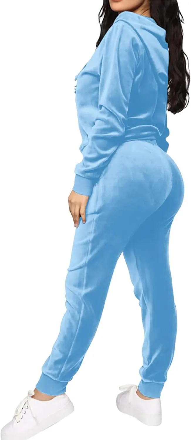 BOGURST Velour Tracksuit Set Womens Sweatshirt Full Zip Hoodie Sweatsuit and Casual Jogger with Pockets