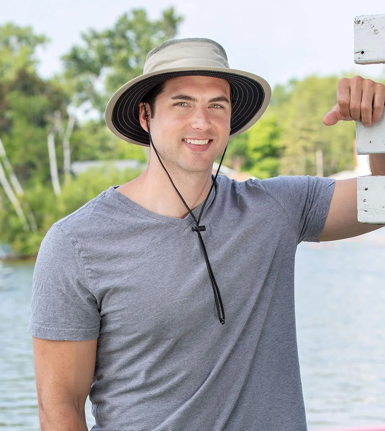 Broner Mens Supplex Big Brim Hat with Detachable Chincord