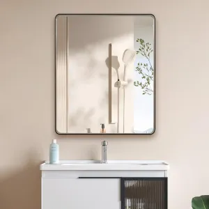 Brushed Nickel 24x30 Inch Metal Framed Mirror for Wall, Large Rounded Rectangle Mirror, Anti-Rust, Tempered Glass, Hangs Horizontally or Vertically