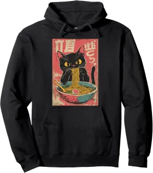 Cat Ramen Anime Japanese Funny Graphic Tees Kawaii Pullover Hoodie