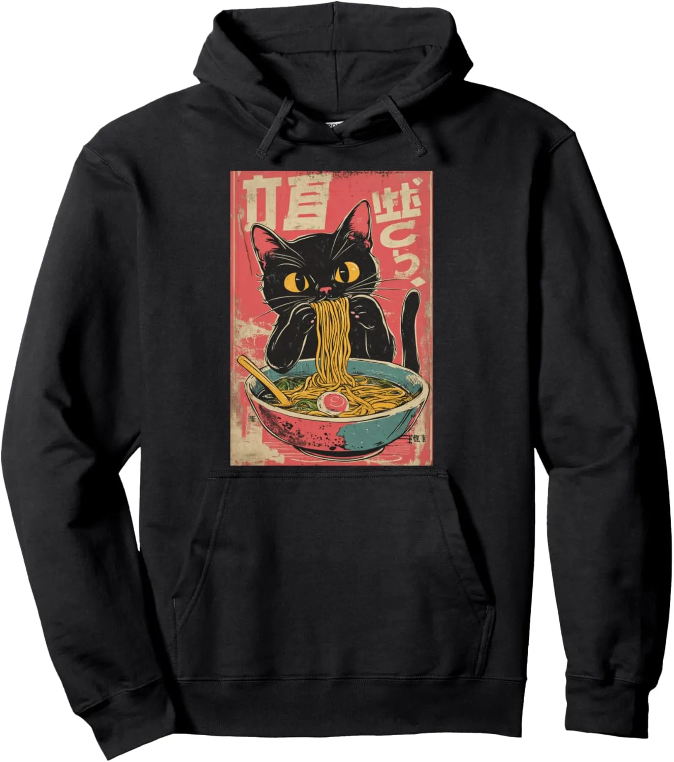 Cat Ramen Anime Japanese Funny Graphic Tees Kawaii Pullover Hoodie