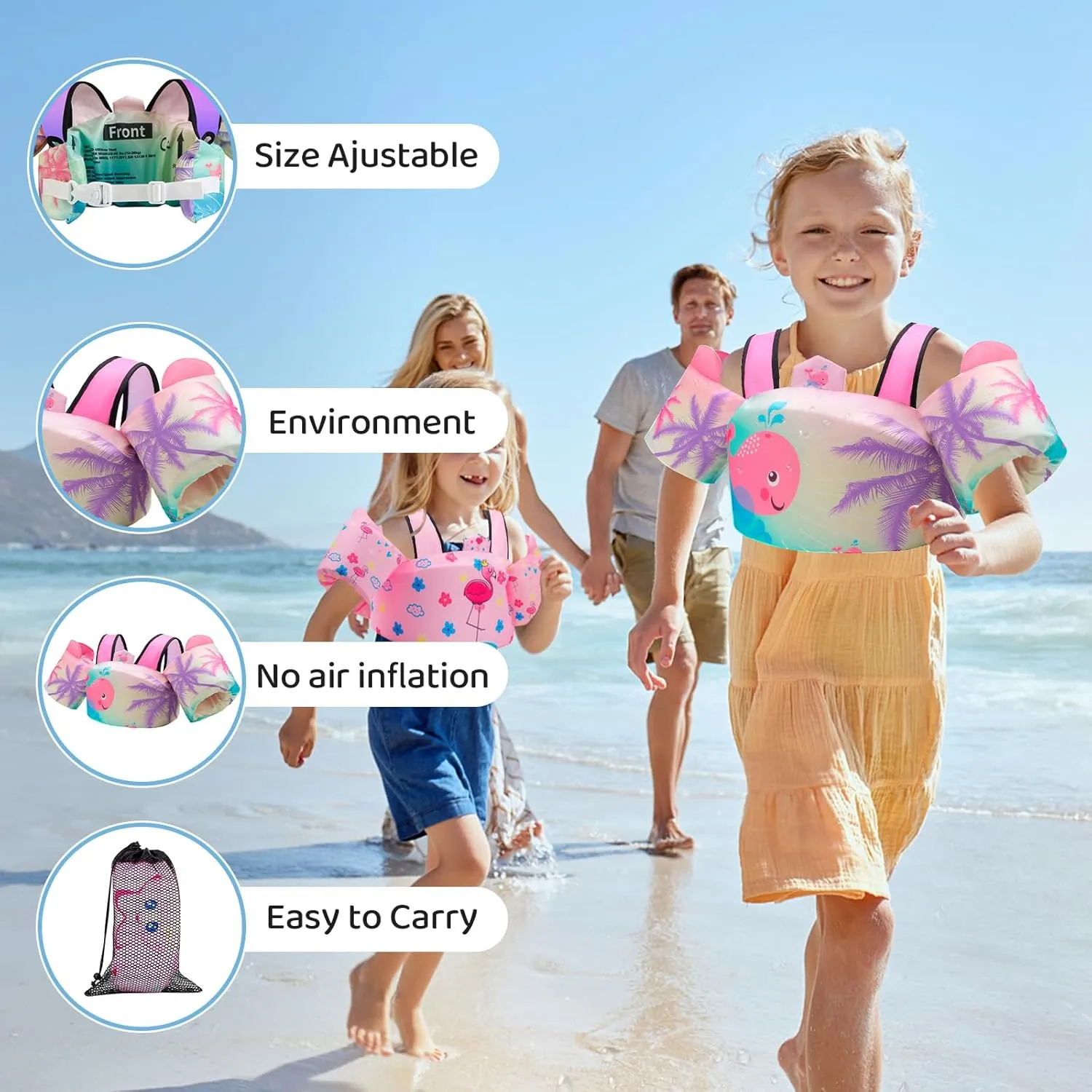 Coast Guard Approved UL Kids Swim Vest for Children Learn Swimming Training Neoprene Toddler Floaties with Adjustable Non-Slip Buckle Shoulder Harness Arm Wings for 22-66 lbs Boys/Girls Beach