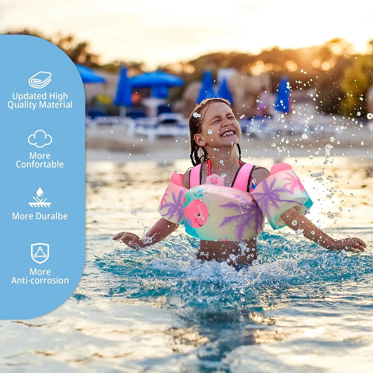 Coast Guard Approved UL Kids Swim Vest for Children Learn Swimming Training Neoprene Toddler Floaties with Adjustable Non-Slip Buckle Shoulder Harness Arm Wings for 22-66 lbs Boys/Girls Beach